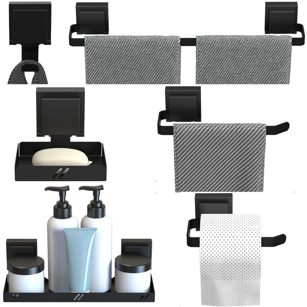 Kit Acessórios De Banheiro Com Ventosa Preto 6 Peças F.Max