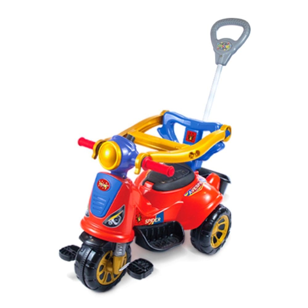 Triciclo Infantil Spider Maral a pedal com empurrador e apoio de pés com aro de proteção para crianças até 25Kg