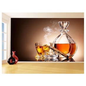 Papel De Parede 3D Bebidas Whisky Charutos Fumo 3,5M Al265