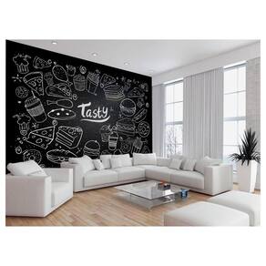 Papel De Parede 3D Estilo Lousa Lanches Comidas 3,5M Lcb33