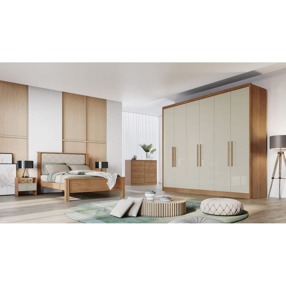 Guarda Roupa Casal 6 Portas 8 Gavetas - Messina-Cumaru/Fendi - Móveis Novo Horizonte