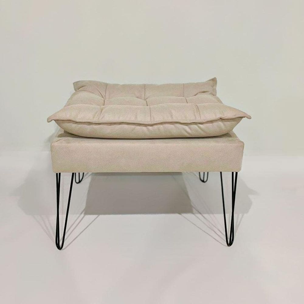 Puff Decorativo Redondo de Madeira MDP - 52x46x62cm