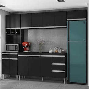 Cozinha com Balcão e Tampo 160 cm Ambiente Andréia Preto Fosco - AJL