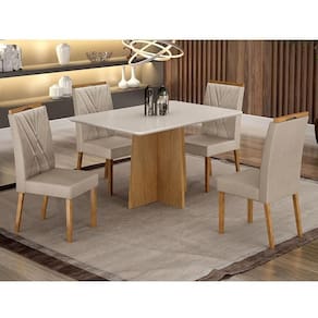 Mesa de Jantar Ambiente Jade 120x80cm Cinamomo Off White com 4 Cadeiras Lara Veludo Bege - Valdemóveis