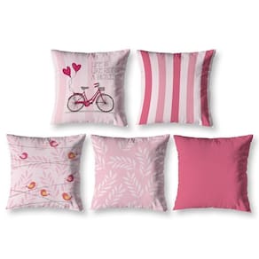 Kit 5 Almofadas Cheias 40 X 40 Estampadas Vintage Bike Rosa