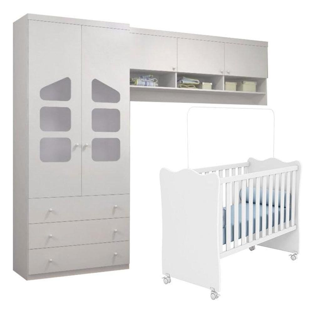 Quarto de Bebê Eloisa com berço Doce Sonho Branco Brilho - Qmovi