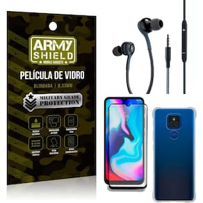 Kit moto e7 plus fone extreme+capa anti impacto+película 3d