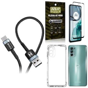 Kit capinha moto g62 + cabo tipo c hs302 + película vidro 3d