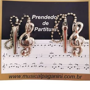 Prendedor De Partitura Clipets C/ Corrente Prata
