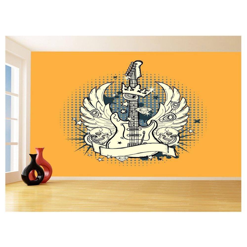 Papel De Parede 3D Musica Guitarra Arte Graffiti 3,5M Mus75
