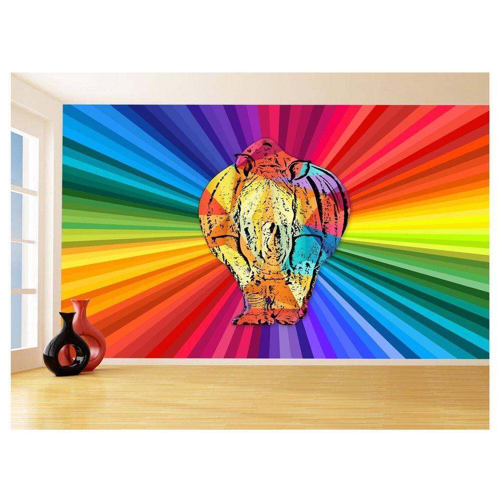 Papel De Parede 3D Animais Pop Art Rinoceronte 3,5M Pxa499