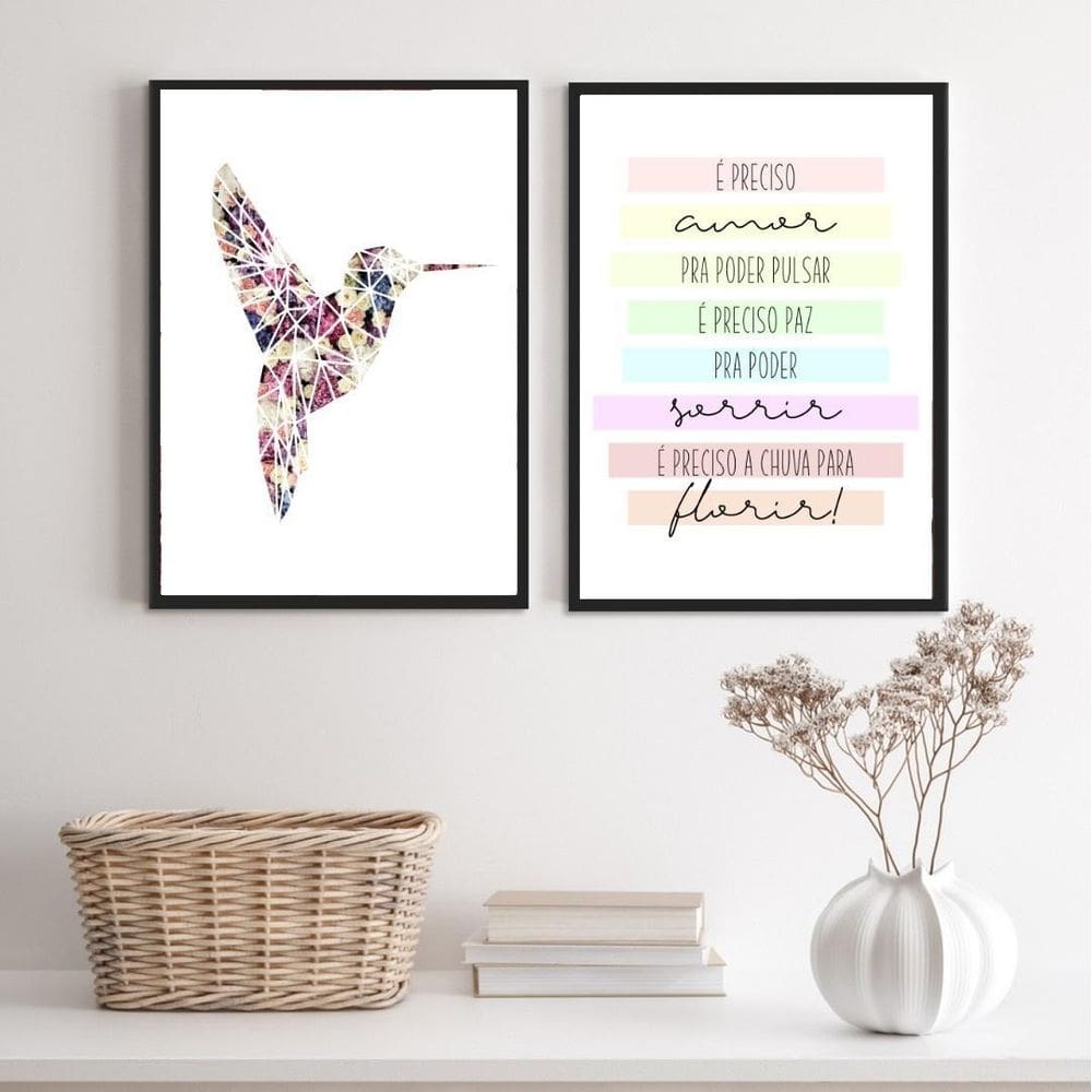 Kit 2 Quadros É Preciso Amor Beija-Flor 33X24Cm