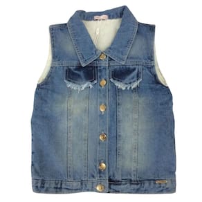 Colete jeans infantil com pele menina Mon Sucrê