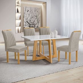 Mesa de Jantar 4 Lugares Arizona com Vidro  Cinamomo/Off White/Bege Claro 20767 - Cel Móveis