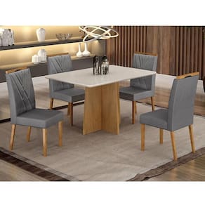 Mesa de Jantar Ambiente Jade 120x80cm Cinamomo Off White com 4 Cadeiras Lara Veludo Grafite - Valdemóveis