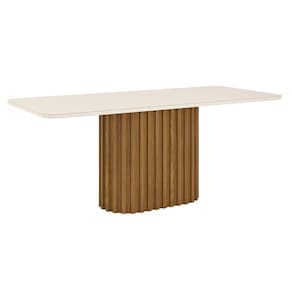 Mesa de Jantar Solana 200 cm Canto Arredondado com Vidro Nature Off White - Henn