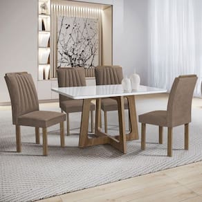 Mesa de Jantar 4 Lugares Arizona com Vidro  Chocolate/Off White/Bege Escuro 20767 - Cel Móveis