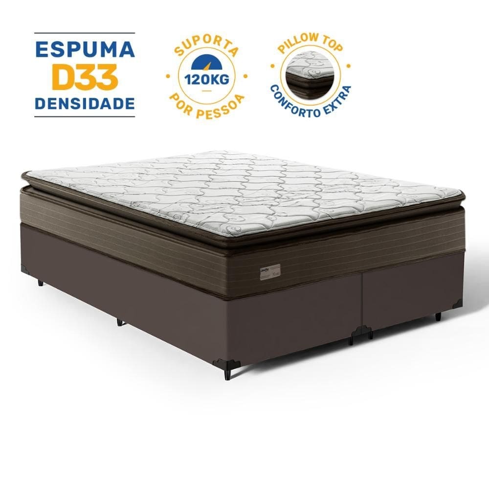 Cama Box com Colchão Nivus Espuma D33 Com Pillow Top Queen 158cm