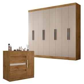 Guarda Roupa Casal Prime 1684 e Cômoda 8000 Freijó Baunilha - Araplac