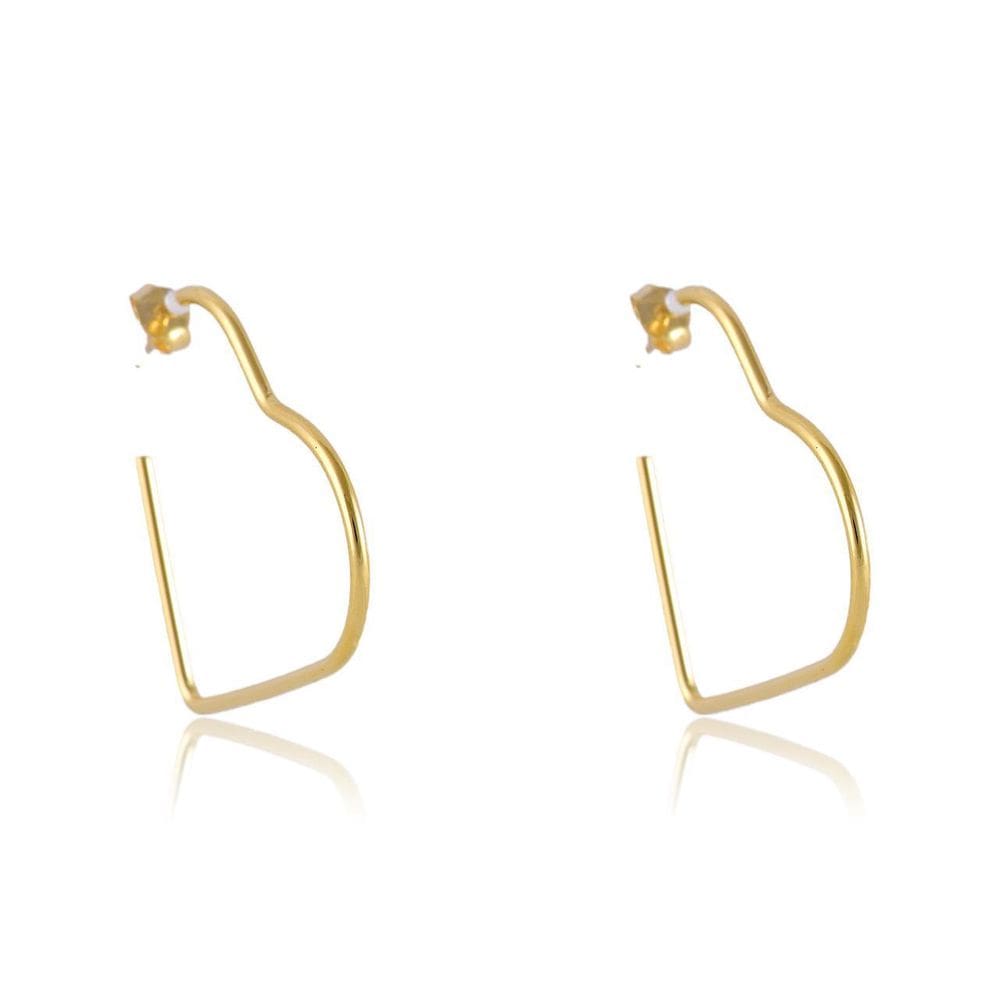 Brinco Argola Em Forma De Coração Folheado