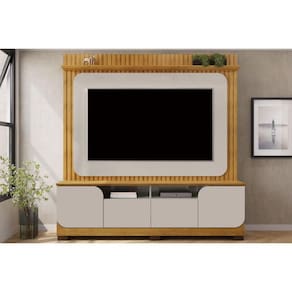 Home p/TV até 65 Polegadas Vogue Ripado c/ Prateleira e Nichos 182x183cm Cedro/Bali - DJ Móveis
