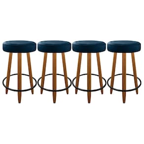 Kit 4 Banqueta Baixa 60cm Madeira Reforçada Cozinha Bar Azul