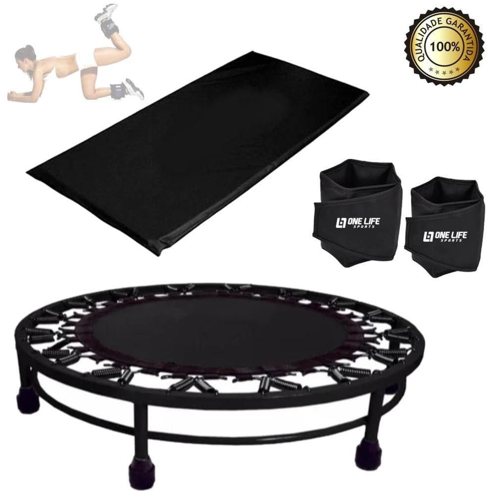 Cama elástica mini jump + colchonete + caneleira 2 kg
