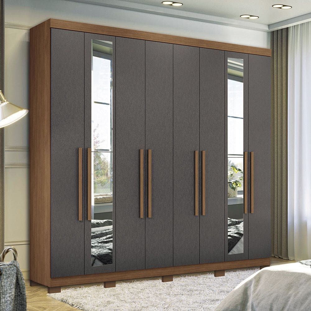 Guarda Roupa Casal 238cm 8 Portas 4 Gavetas com Espelhos e Pés Master New Santos Andirá