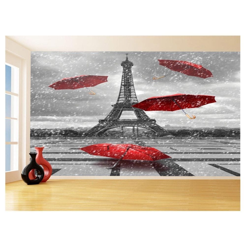Papel De Parede Paris Eiffel Guarda Chuva Céu 3,5M Ncd317