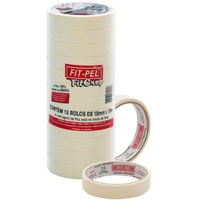 Fita Crepe 18Mm X 50M Uso Geral Pintura Adere Kit 12Un