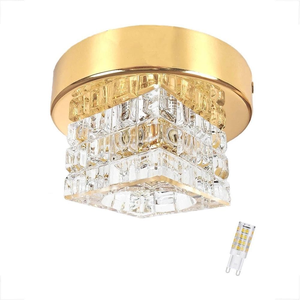 Plafon Spot Cristal Sobrepor Dourado Banheiro Bet44 + Led