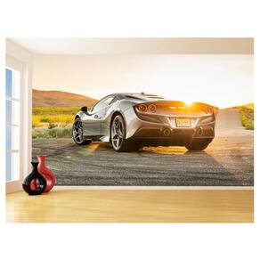 Papel De Parede 3D Carro Ferrari Prata Sol Sport 3,5M Car99