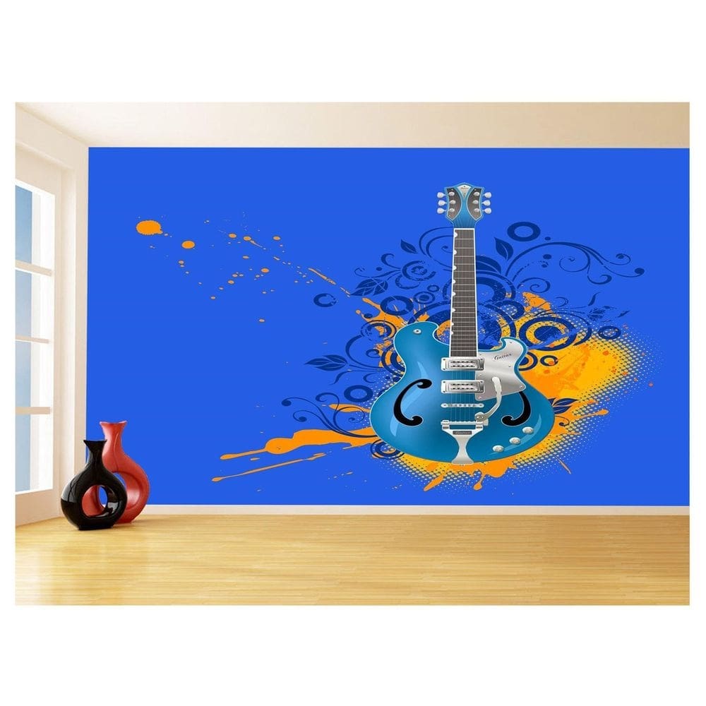 Papel De Parede 3D Musica Guitarra Arte Graffiti 3,5M Mus66