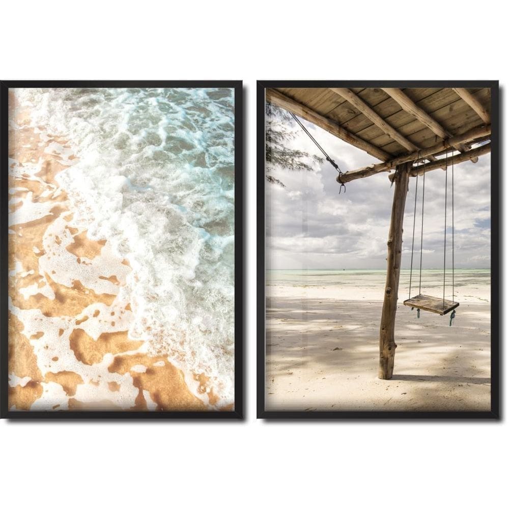 Quadros Decorativos Moldura Jogo Mar Azul E Balanço