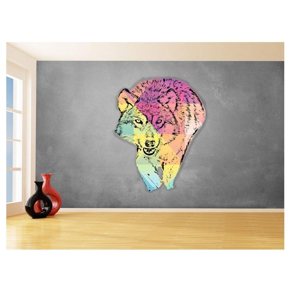 Papel De Parede Animais Pop Art Lobo Colorido 3,5M Pxa614