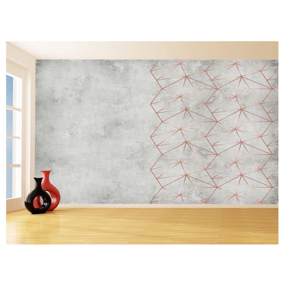 Papel De Parede 3D Concreto Linhas Dourado Rose 3,5M Kkt180