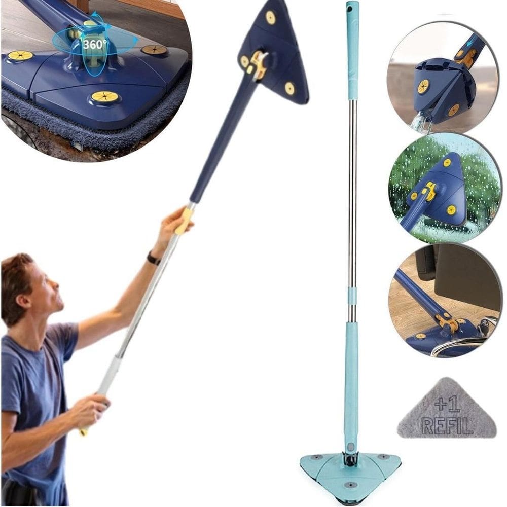 Mop triangular ajustável 360 eficiência azul 130cm