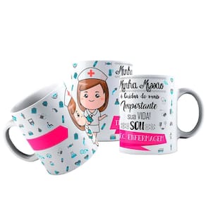 Caneca cerâmica técnica enfermagem missão cuidar vidas