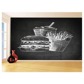 Papel De Parede 3D Estilo Lousa Lanches Comidas 3,5M Lcb36
