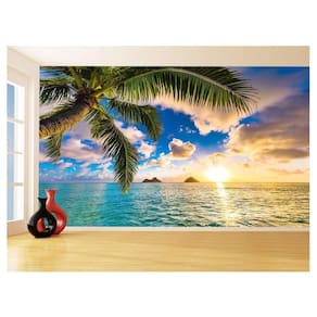 Papel De Parede Praia Mar Coqueiro Por Do Sol 3,5M Npr310