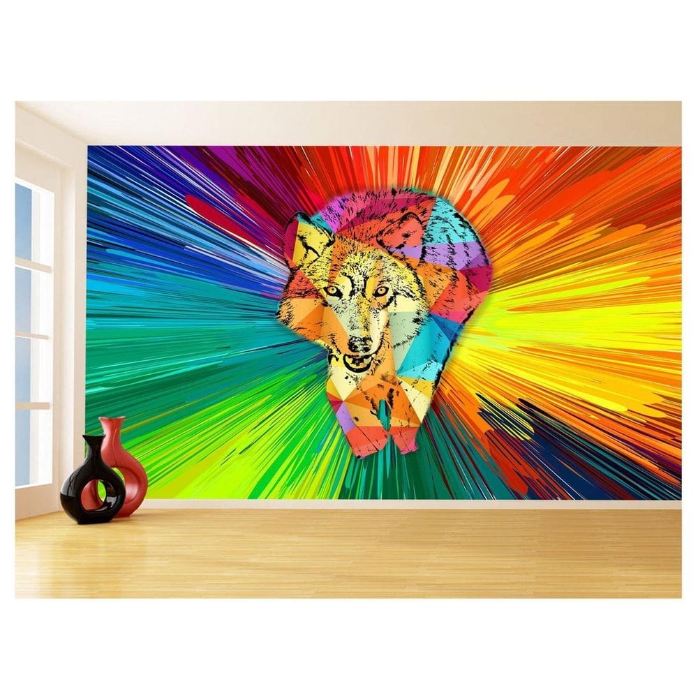 Papel De Parede Animais Pop Art Lobo Colorido 3,5M Pxa596