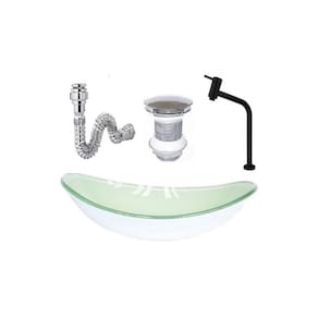 Cuba de vidro oval branca + valvula + torneira preta + sifao