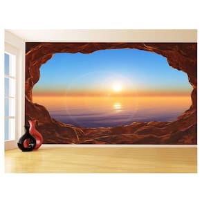Papel De Parede 3D Praia Mar Caverna Pedras Céu 3,5M Npr300