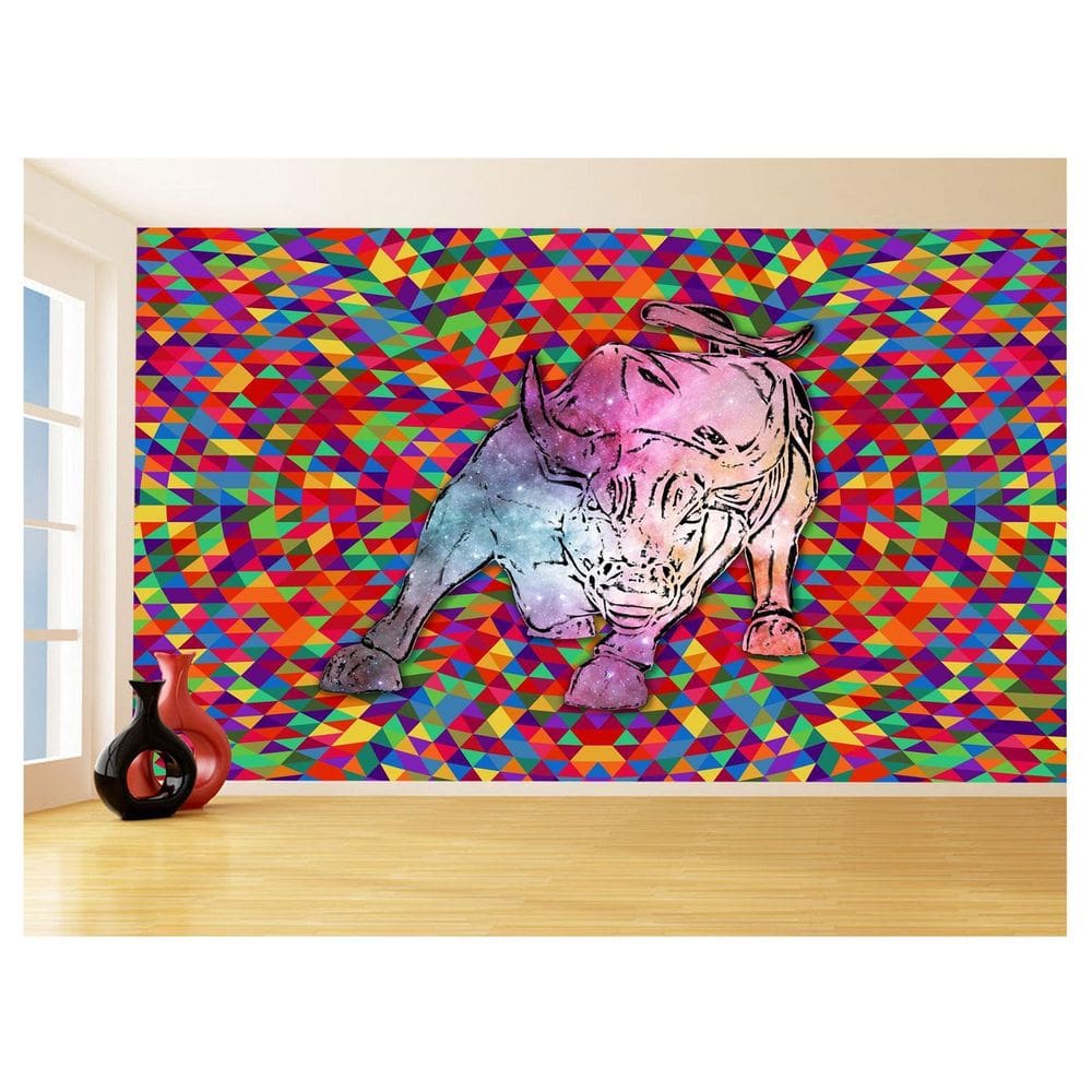 Papel De Parede 3D Animais Pop Art Touro Bull 3,5M Pxa161