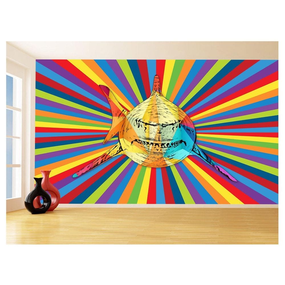 Papel De Parede Animais Pop Art Tubarão Cores 3,5M Pxa555