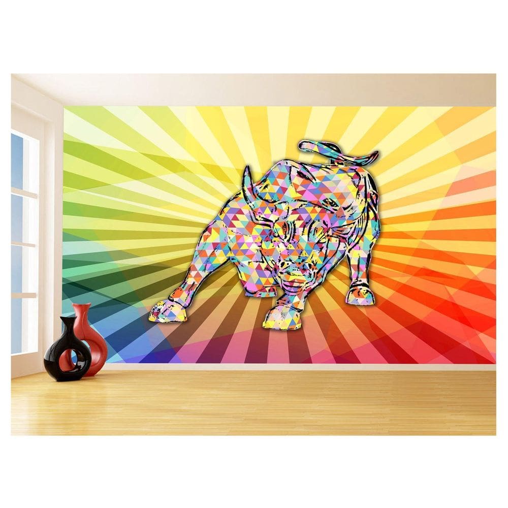 Papel De Parede 3D Animais Pop Art Touro Bull 3,5M Pxa182