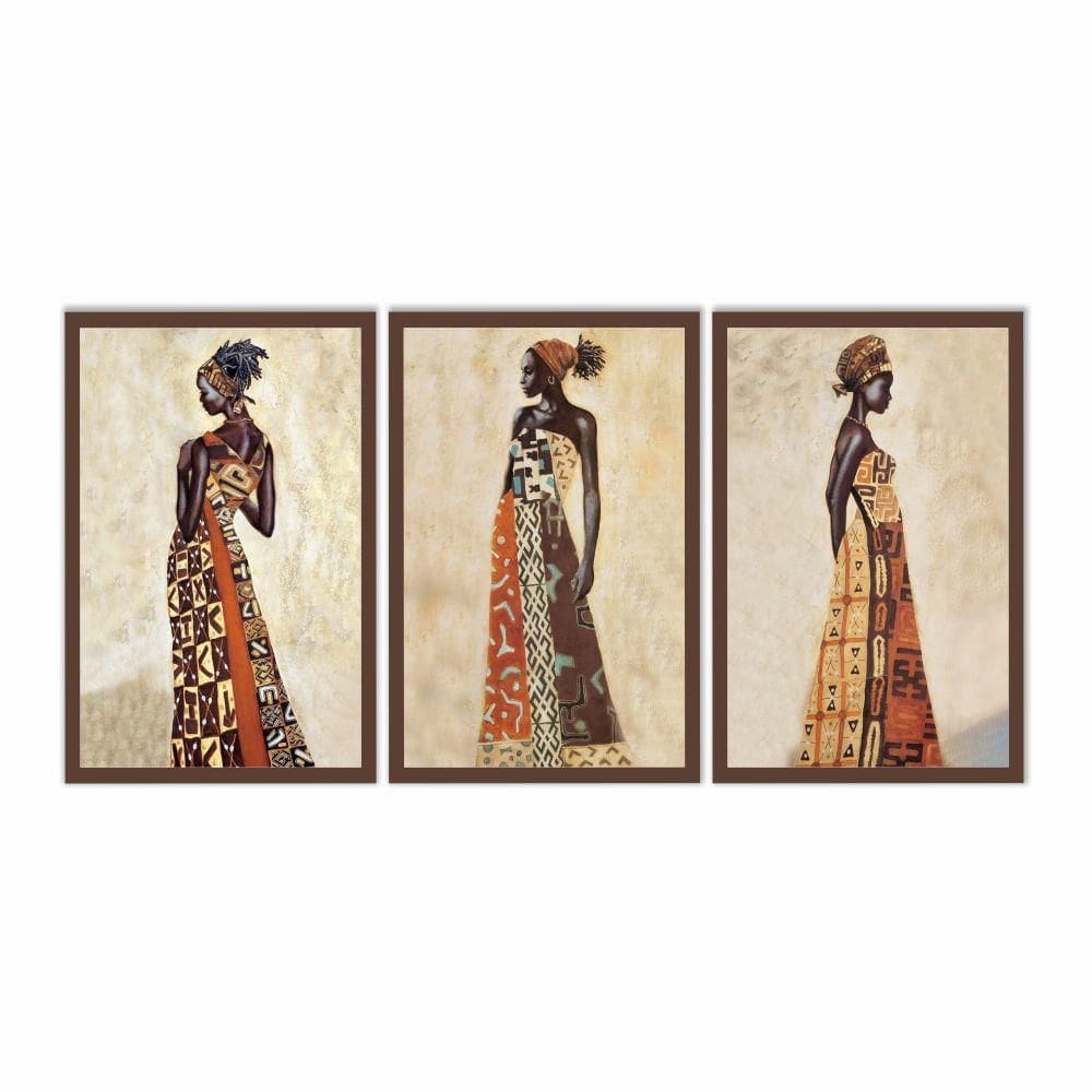 Quadro decorativo africanas 3p sem moldura 115x57
