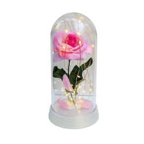 Luminária rosa encantada rosa rosa 20 cm base pérola quente