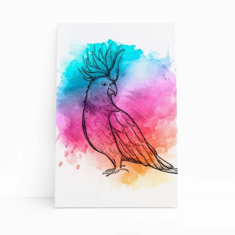 Calopsita Passarinho Aquarela Arte Quadro Canvas 60X40Cm