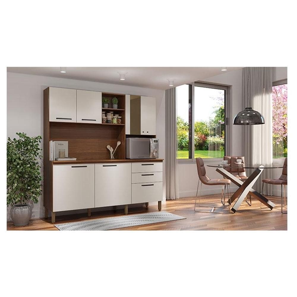 Kit Cozinha Ambiente Mega com Tampo Nogueira Off White - Kits Paraná